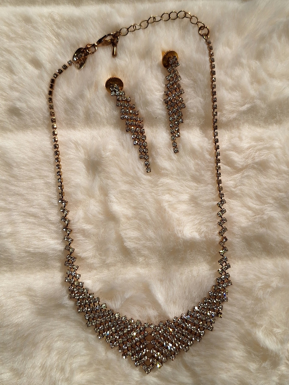 Gold-Tone Crystal Necklace & Drop Earrings Set